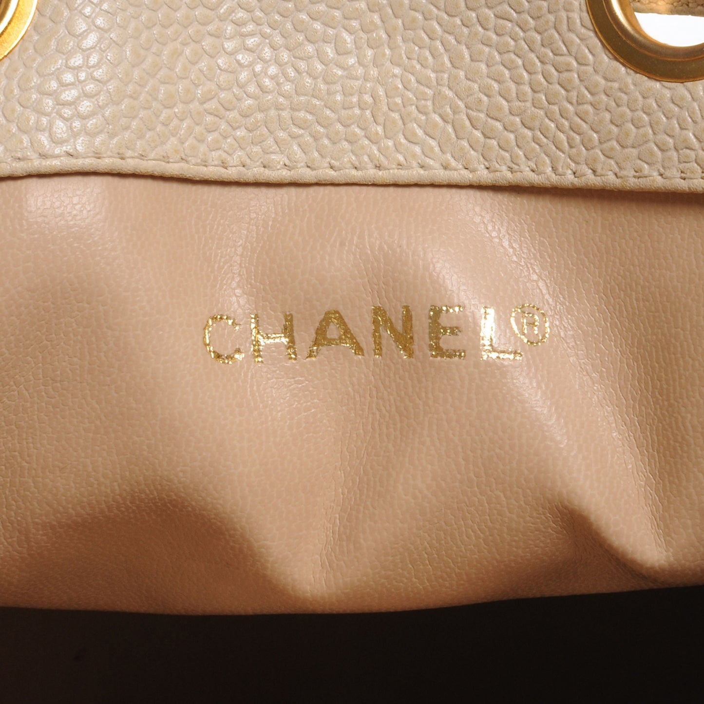 Caviar Drawstring Shoulder Bag Beige