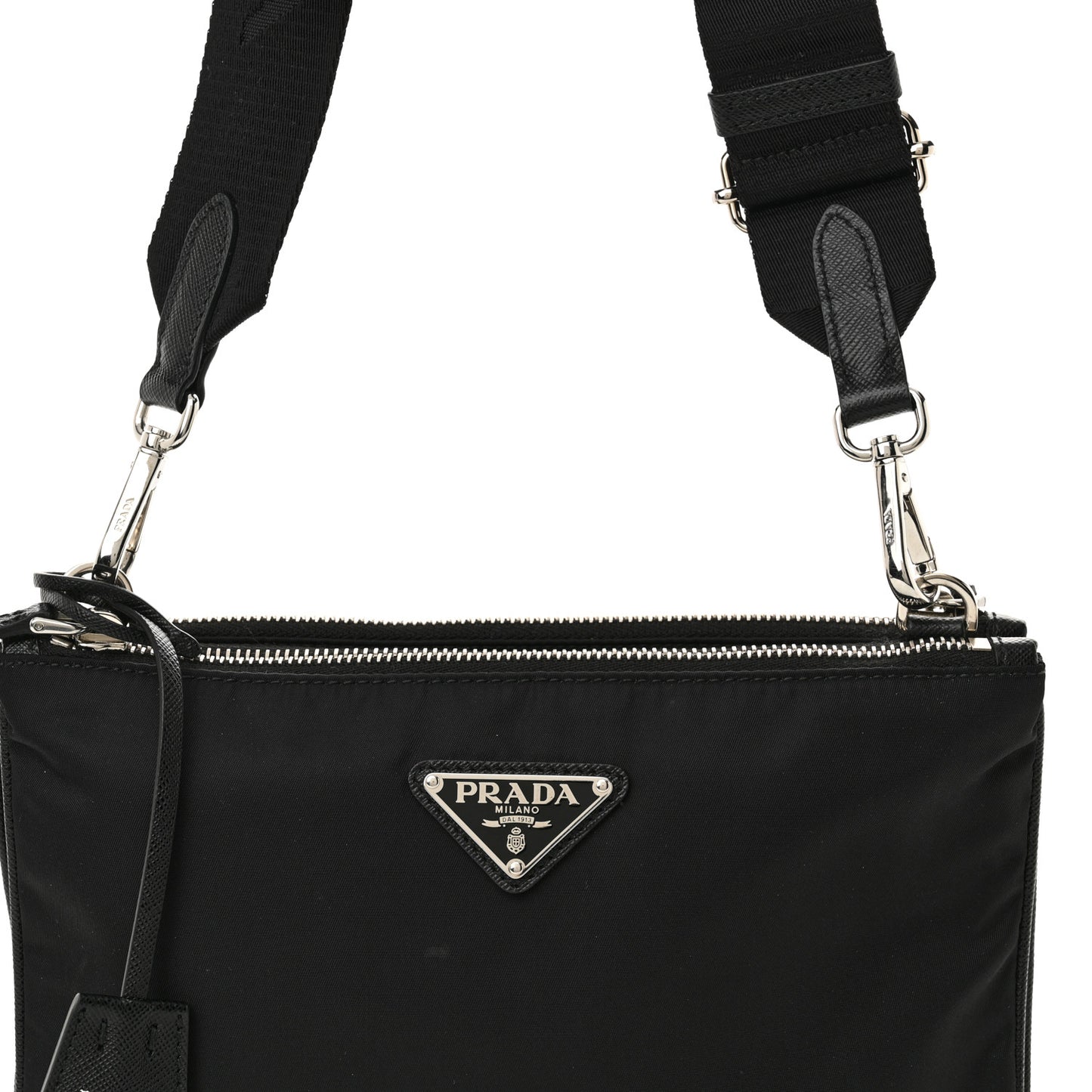 Re-Nylon Saffiano Re-Edition 2000 Double Zip Crossbody Bag Black