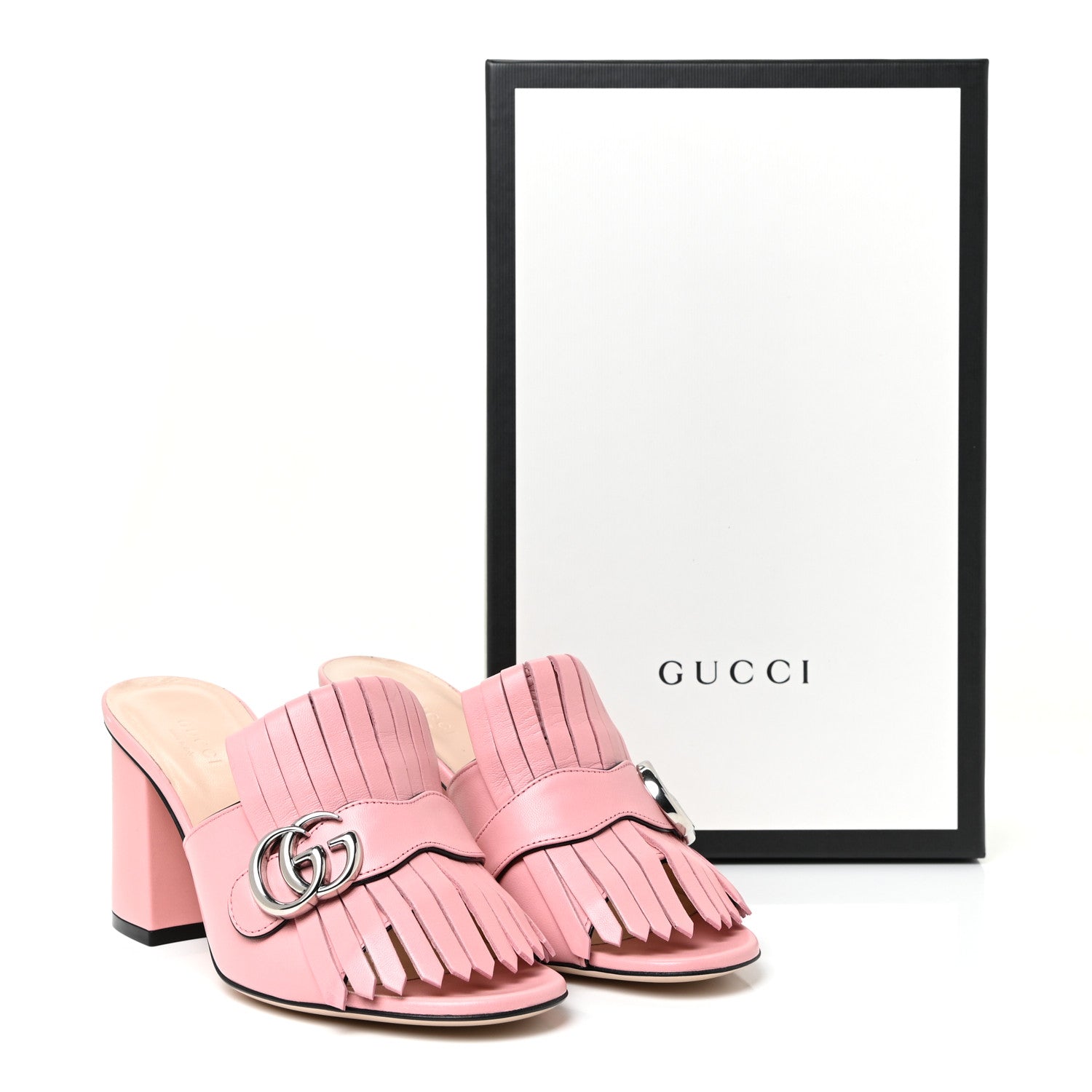 Gucci Malaga Kid GG Marmont Fringe 75mm Slide Sandals 38 Wild Rose 15 of 15