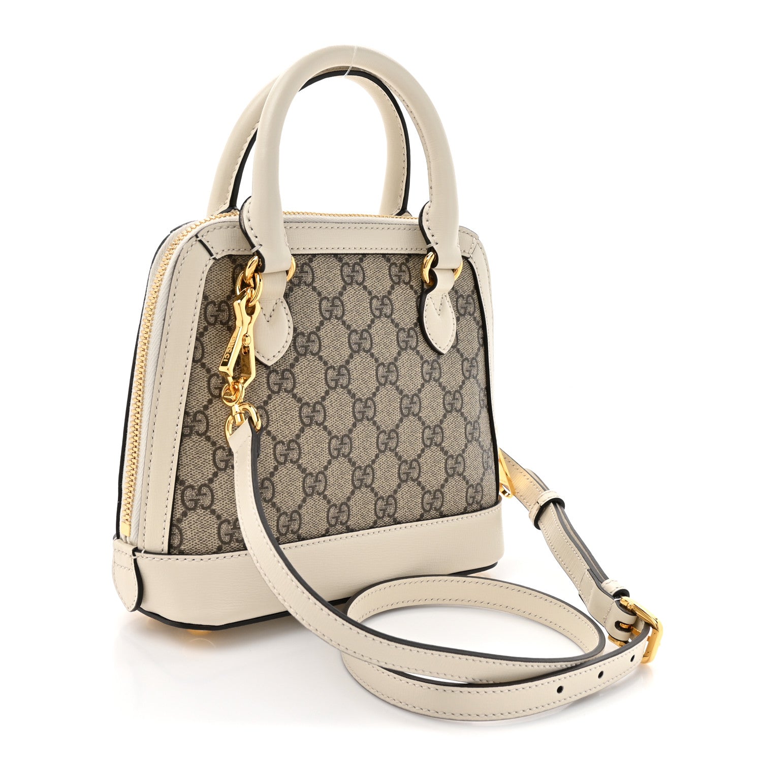 Gucci GG Supreme Monogram Azalea Calfskin Mini Horsebit 1955 Top Handle Bag Beige Ebony Mystic White 3 of 12