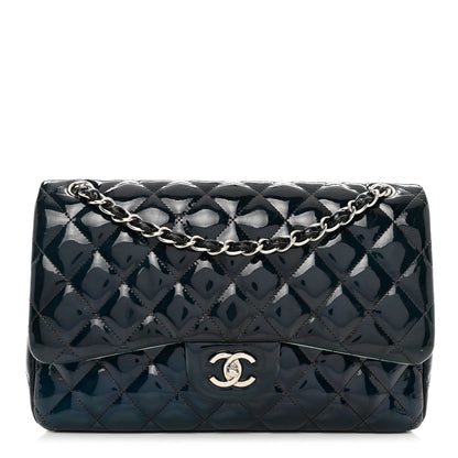Chanel Patent Quilted Jumbo Double Flap Dark Green 1 of 13