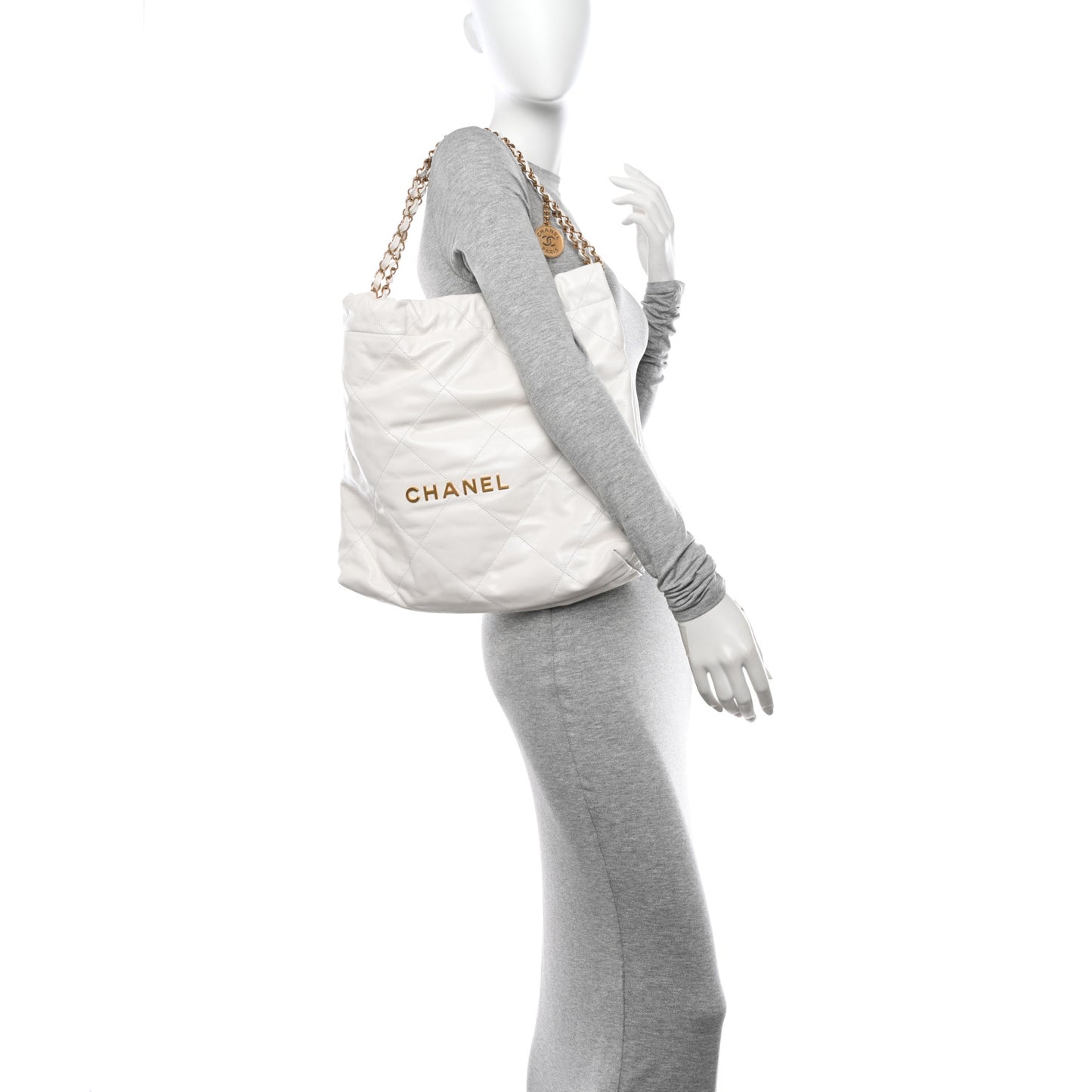 Shiny Calfskin Quilted Chanel 22 White