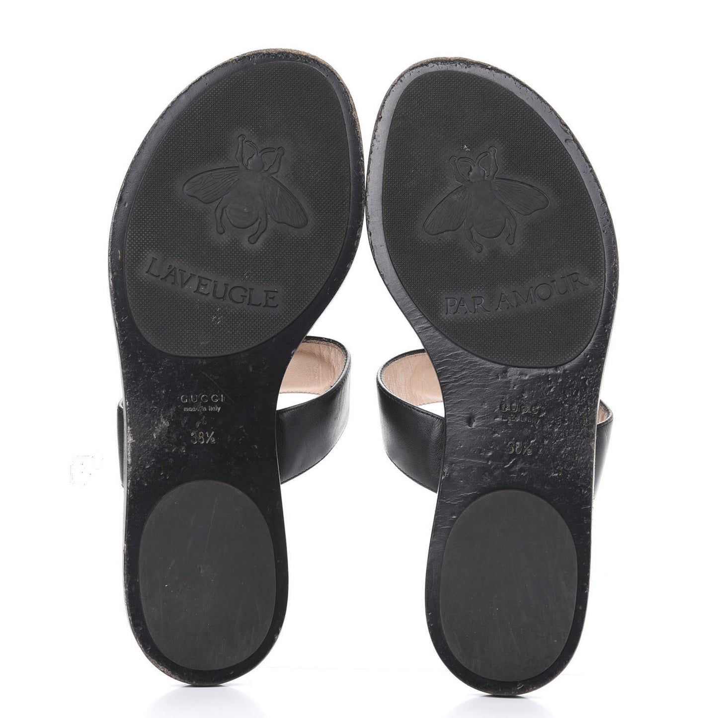 Calfskin GG Marmont Thong Sandals 38.5 Black