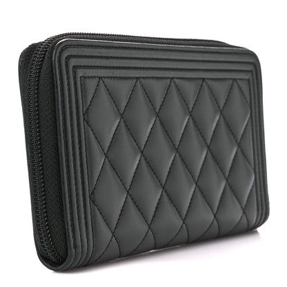 Chanel Lambskin Quilted Boy Long Zip Around Wallet Black 3 of 11