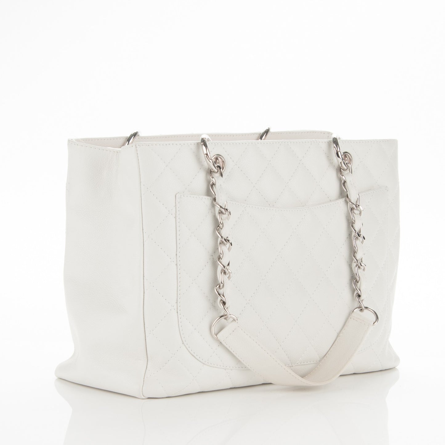 Caviar Quilted Grand Shopping Tote GST White