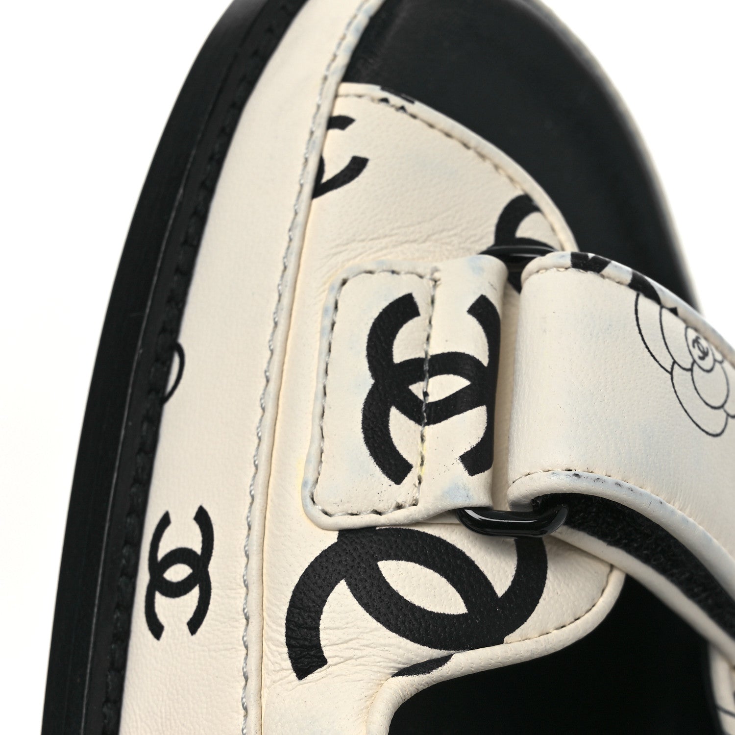 Chanel Lambskin Printed CC Velcro Dad Sandals 37.5 White Black 11 of 14