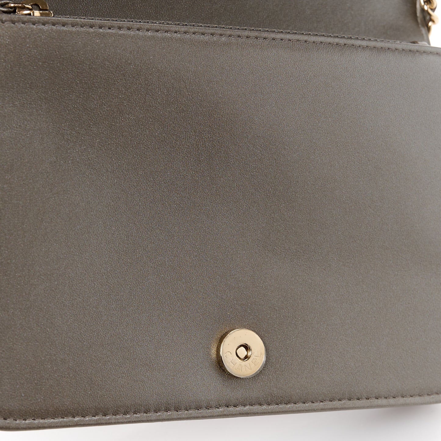 Metallic Lizard Lambskin Boy Square Wallet On Chain WOC Dark Khaki