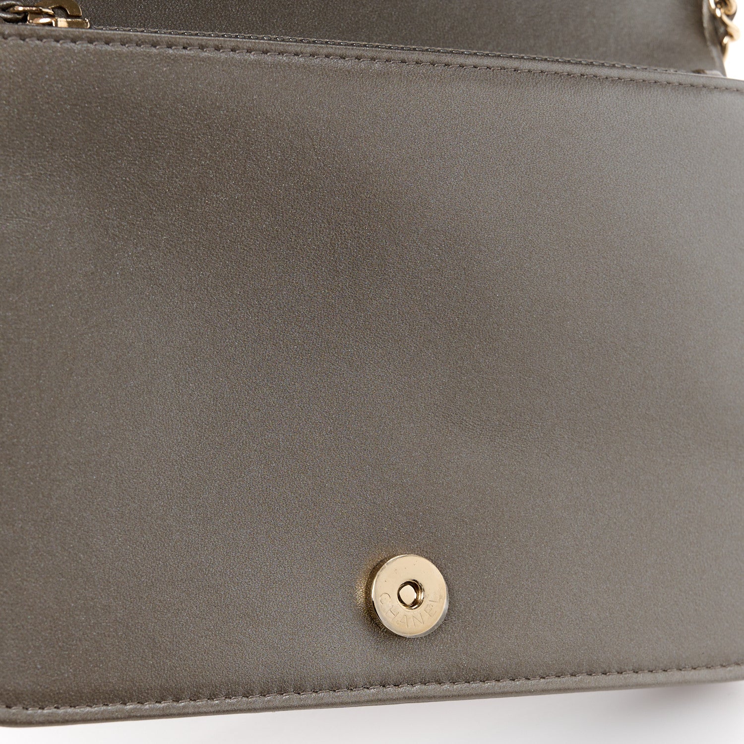 Chanel Metallic Lizard Lambskin Boy Square Wallet On Chain WOC Dark Khaki 14 of 14
