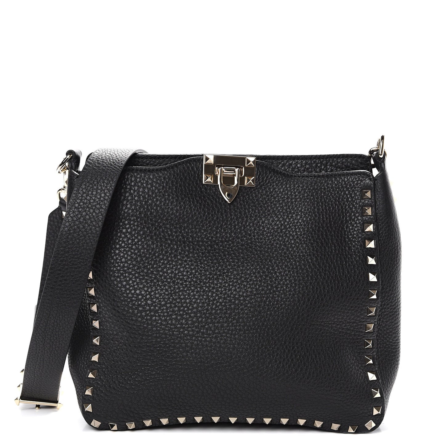 Pebbled Calfskin Small Rockstud Flip-Lock Messenger Bag Black