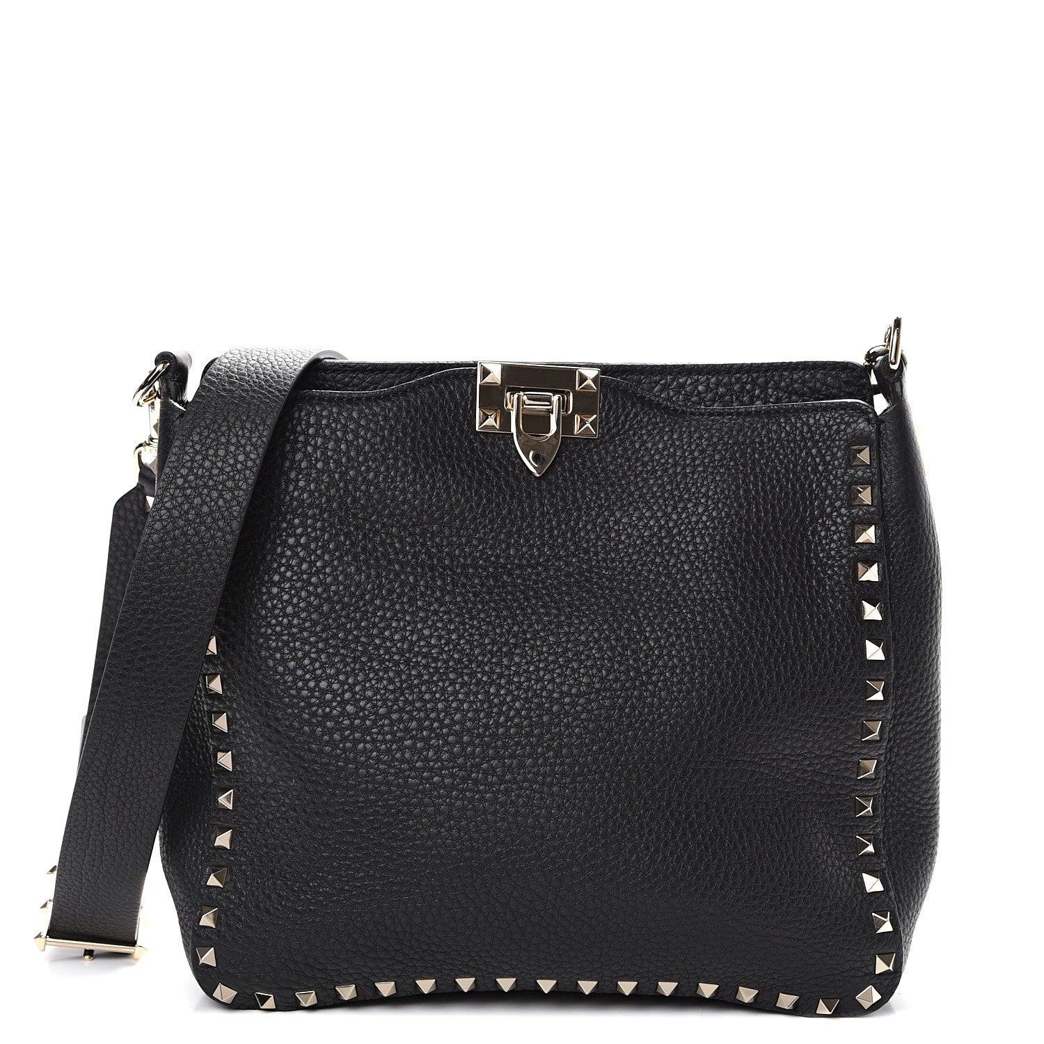 Valentino Garavani Pebbled Calfskin Small Rockstud Flip-Lock Messenger Bag Black 1 of 8