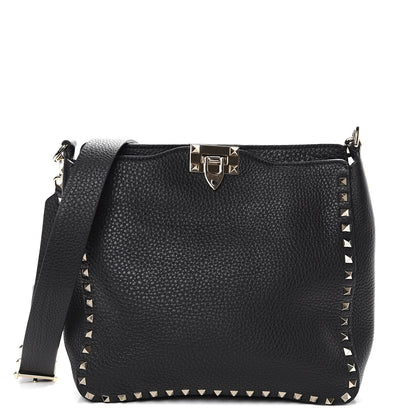 Valentino Garavani Pebbled Calfskin Small Rockstud Flip-Lock Messenger Bag Black 1 of 8