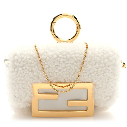 Fendi Shearling Nano Maxi Buckle Baguette Charm White 1 of 9