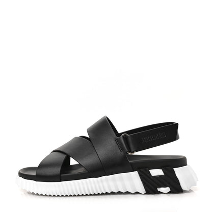 Hermes Parachute Fabric Calfskin Womens Electric Sandals 39 Black 1 of 8
