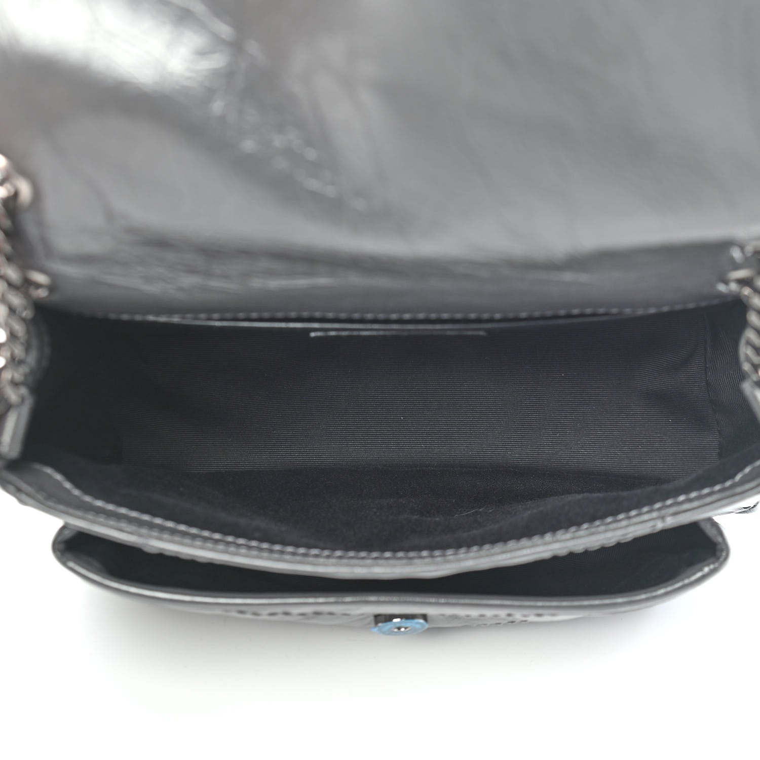 Saint Laurent Crinkled Calfskin Matelasse Monogram Baby Niki Chain Satchel Storm 5 of 8