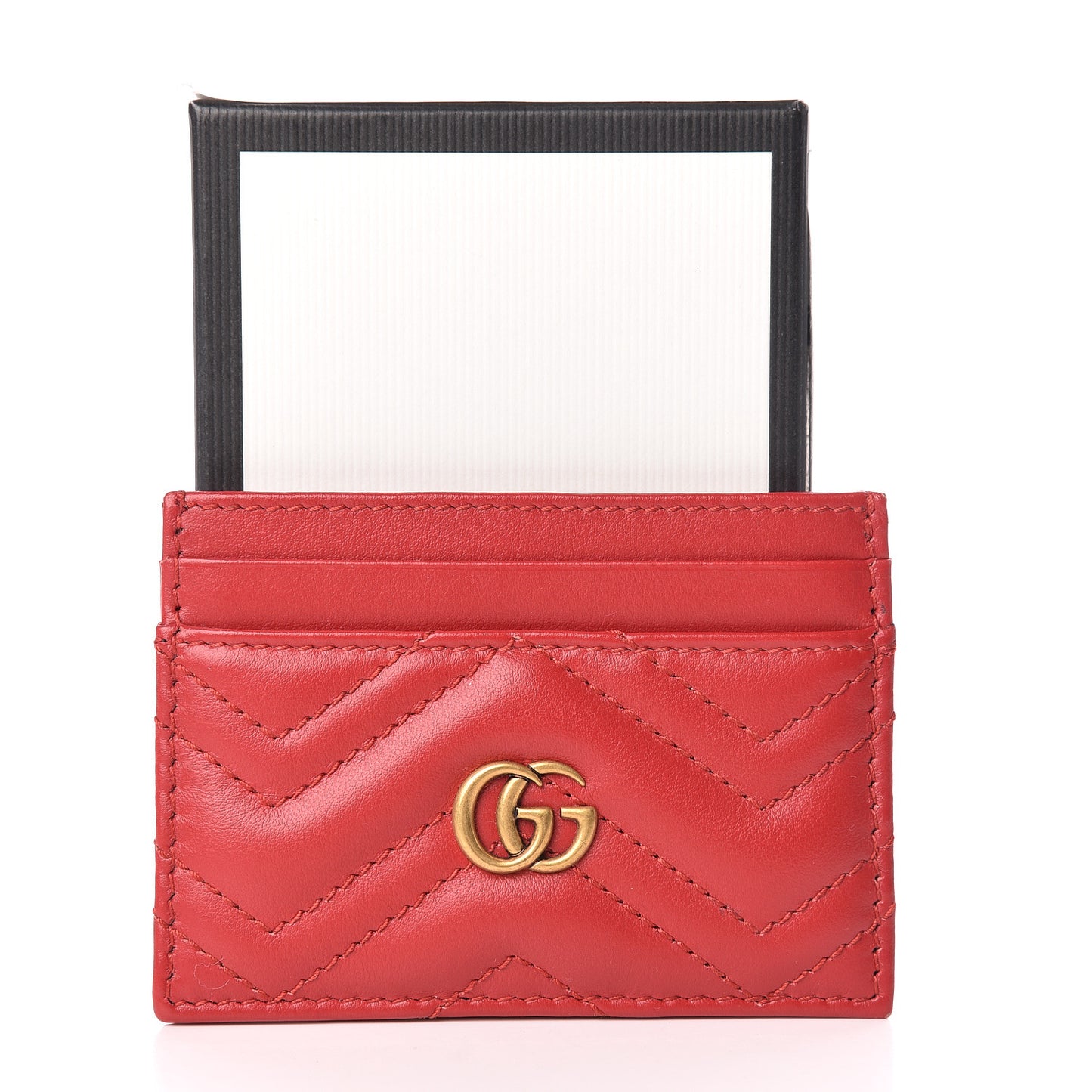 Calfskin Matelasse GG Marmont Card Holder Hibiscus Red