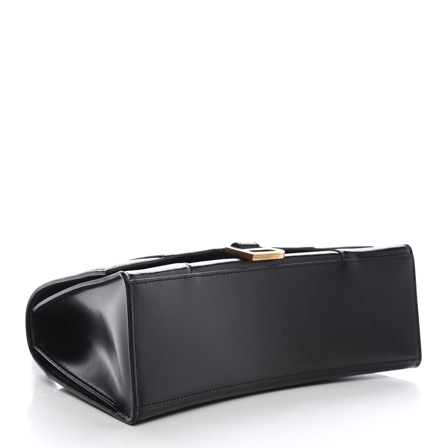 Shiny Box Calfskin Medium Hourglass Top Handle Bag Black