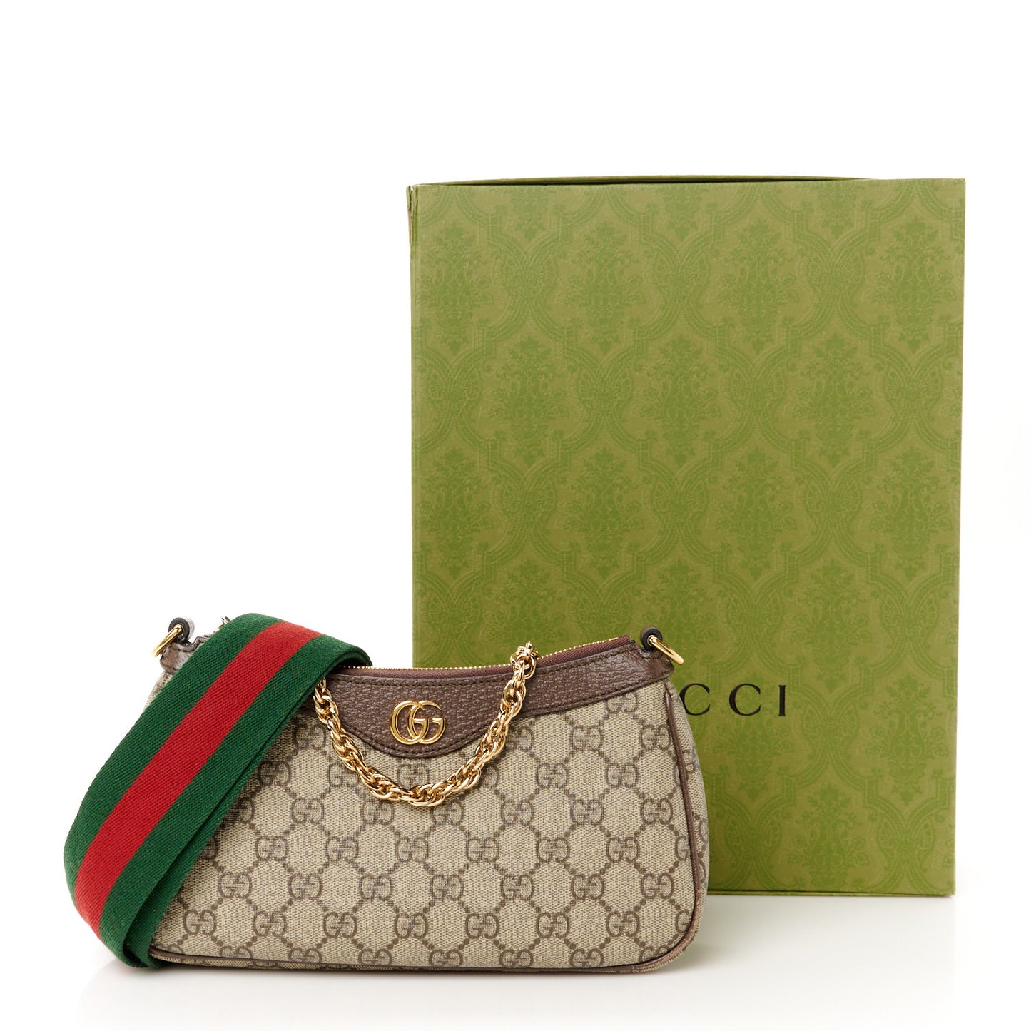 GG Supreme Monogram Textured Dollar Calfskin Web Small Ophidia GG Handbag Beige Ebony New Acero