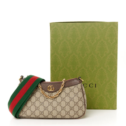 Gucci GG Supreme Monogram Textured Dollar Calfskin Web Small Ophidia GG Handbag Beige Ebony New Acero 12 of 12