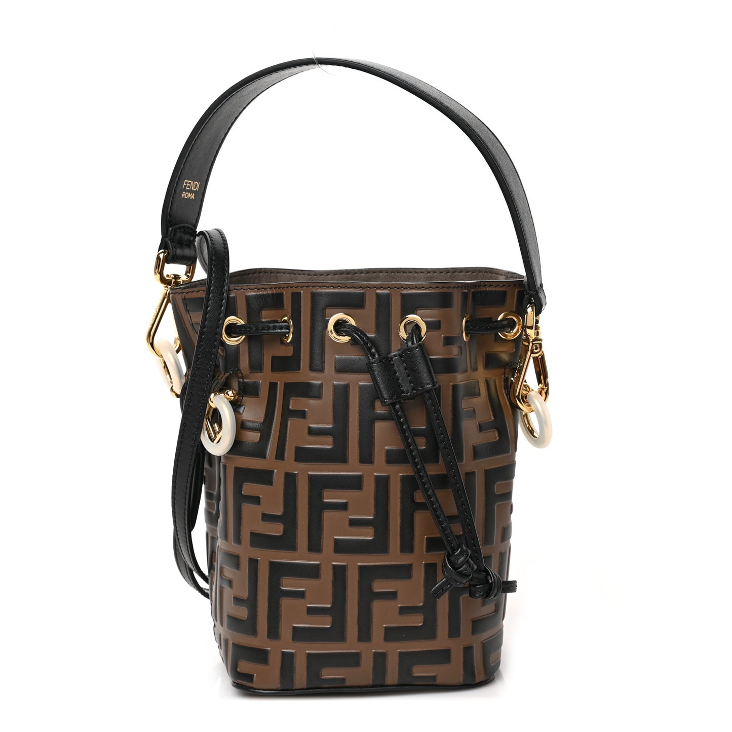 Vitello Liberty F is Fendi Bi-Color FF 1974 Embossed Mini Mon Tresor Bucket Bag Maya Black