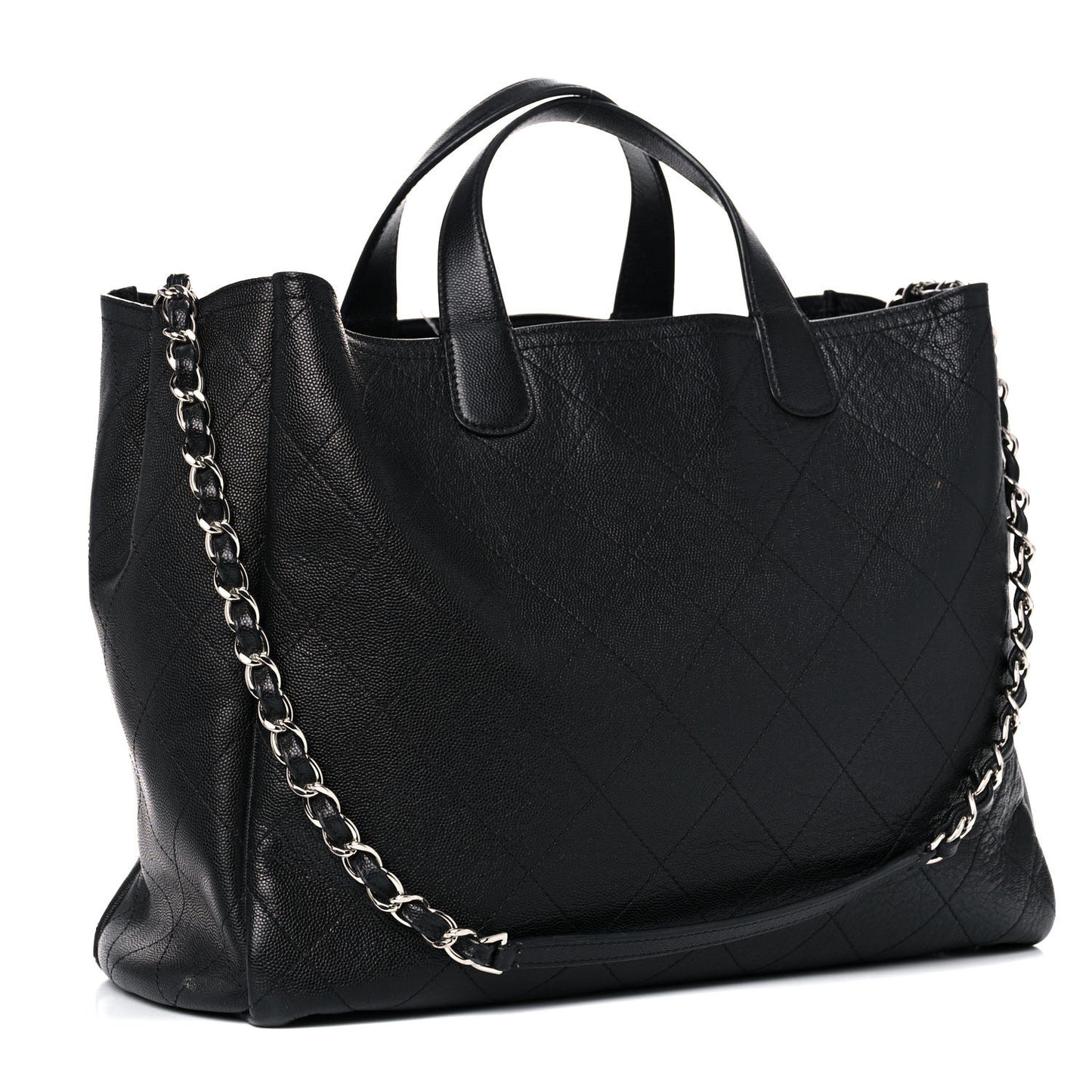 Caviar Stitched Large Shopping Tote Black
