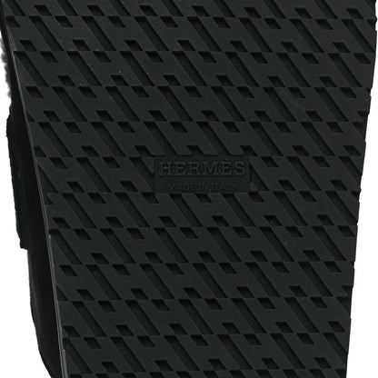 Hermes Suede Goatskin Shearling Go Mules 36 Black 7 of 9