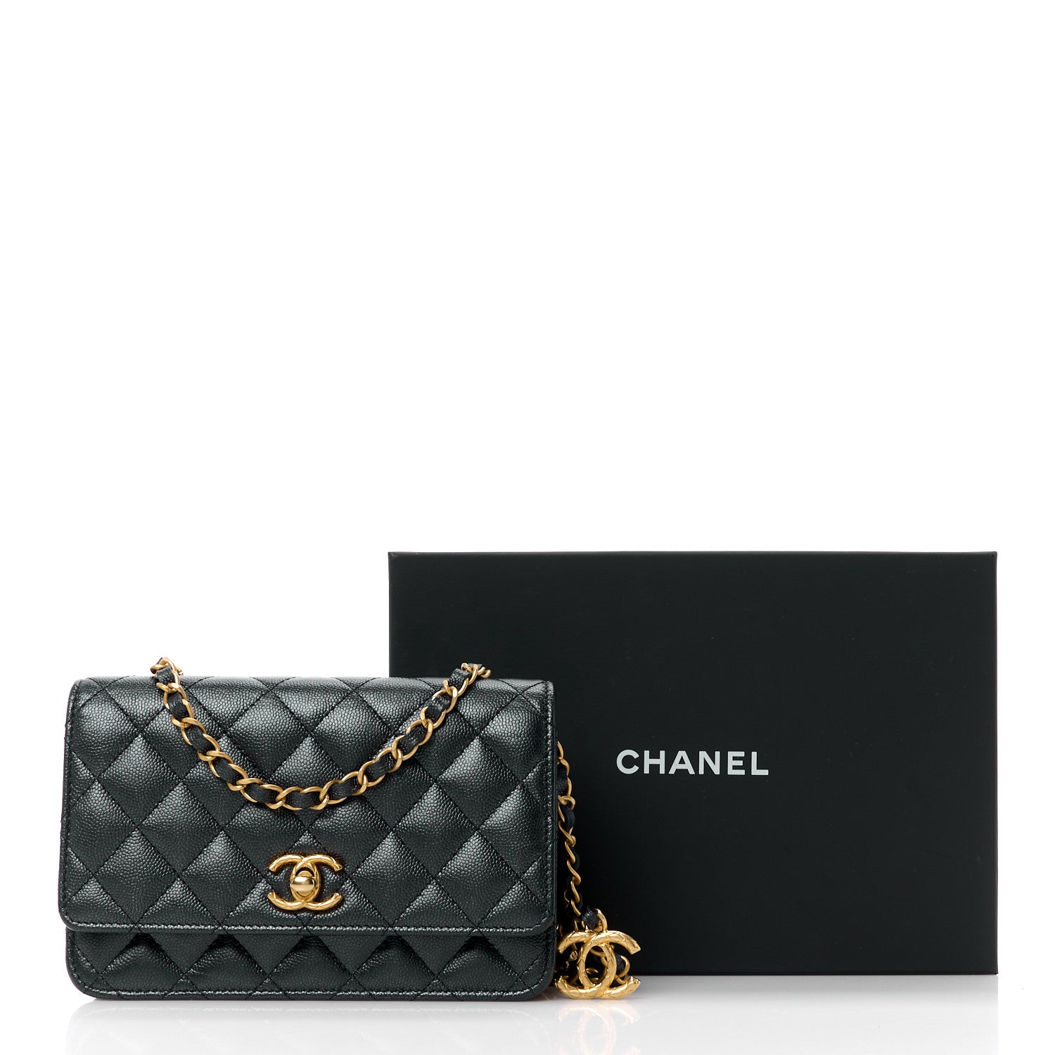 Chanel Pearly Caviar Quilted Fit For You Wallet On Chain WOC Black 3 of 13