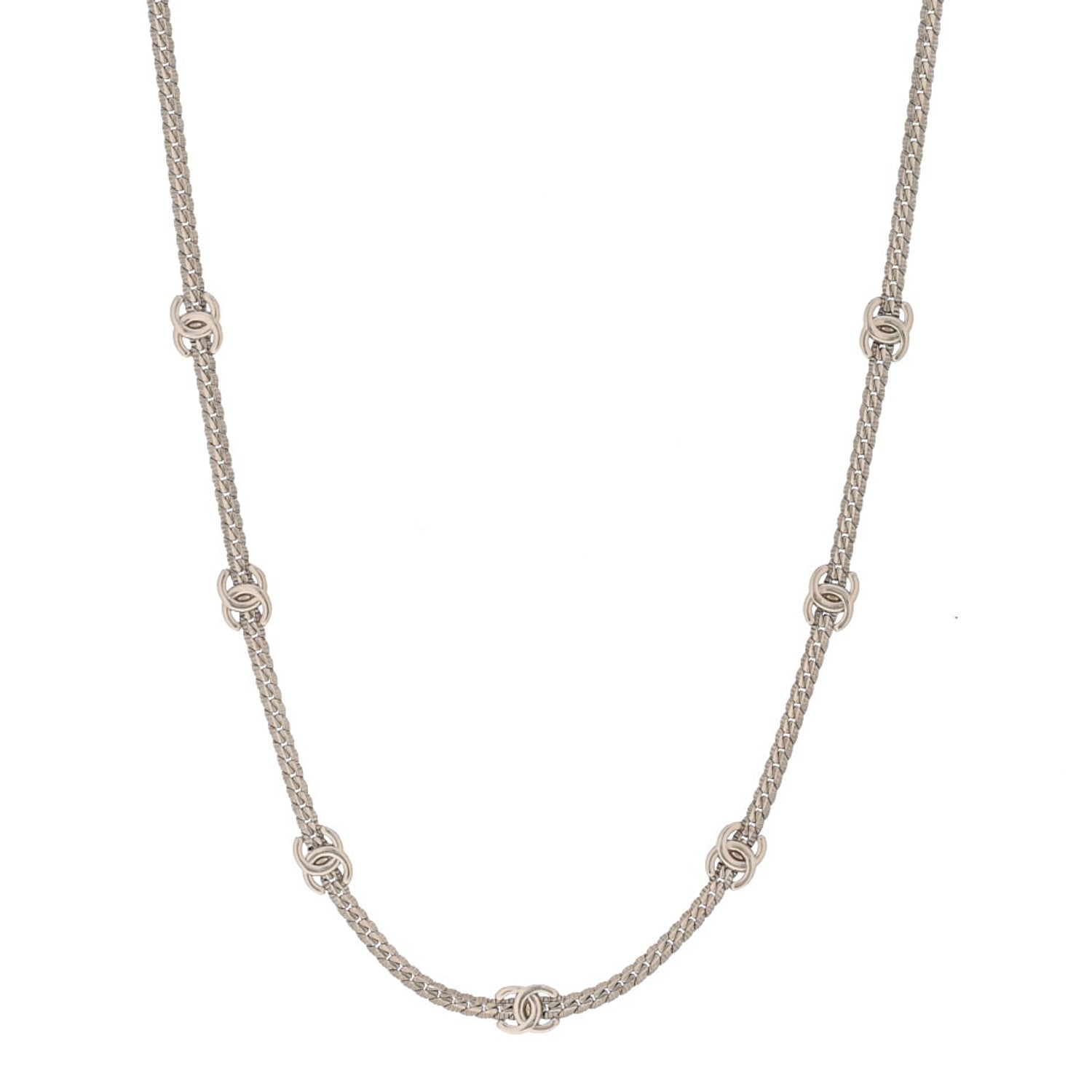 Chanel Metal CC Short Chain Necklace Silver 1 of 6