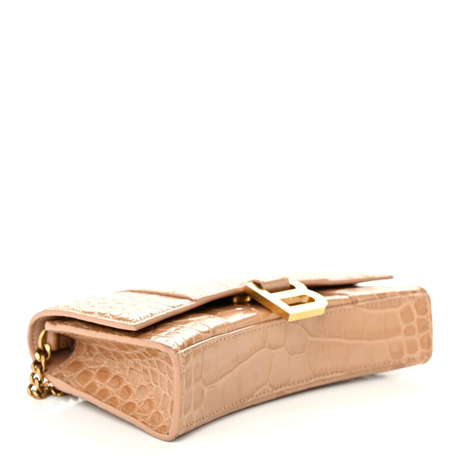 Balenciaga Shiny Calfskin Crocodile Embossed Hourglass Chain Bag Nude Beige 4 of 9