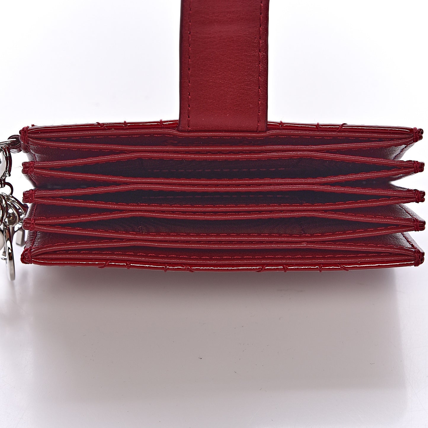 Patent Cannage Lady Dior 5-Gusset Card Holder Rouge Ceris