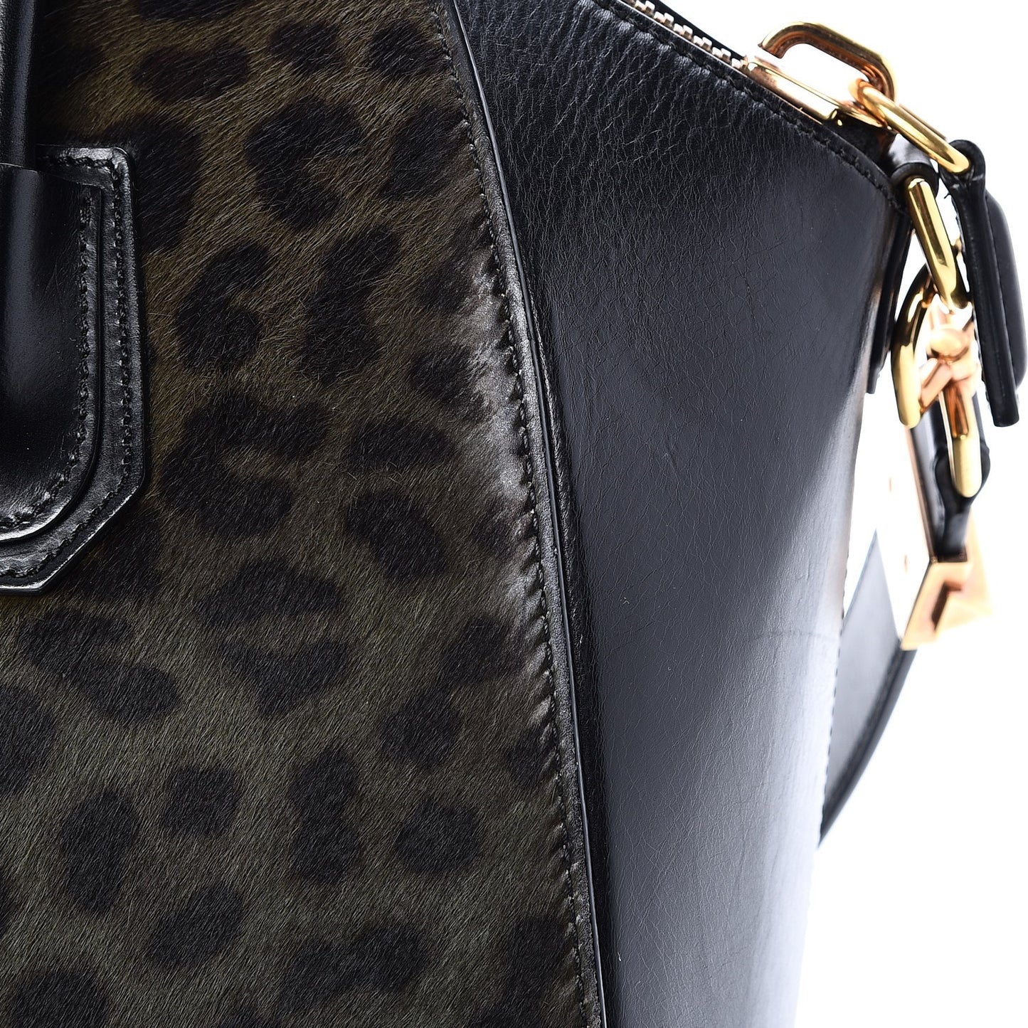 Calf Hair Smooth Calfskin Leopard Print Medium Antigona Black