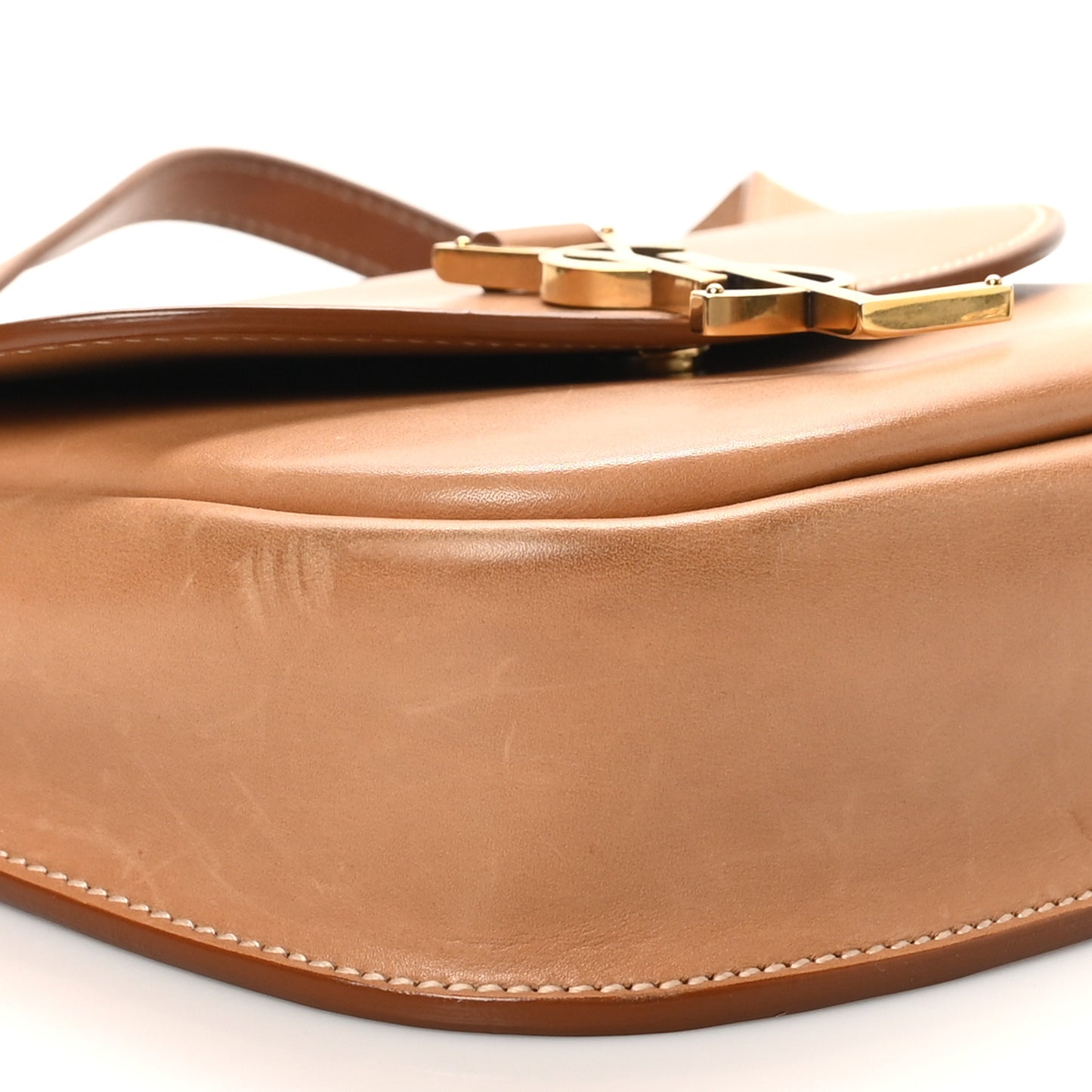 Smooth Vintage Calfskin Small Kaia Satchel Brown Gold