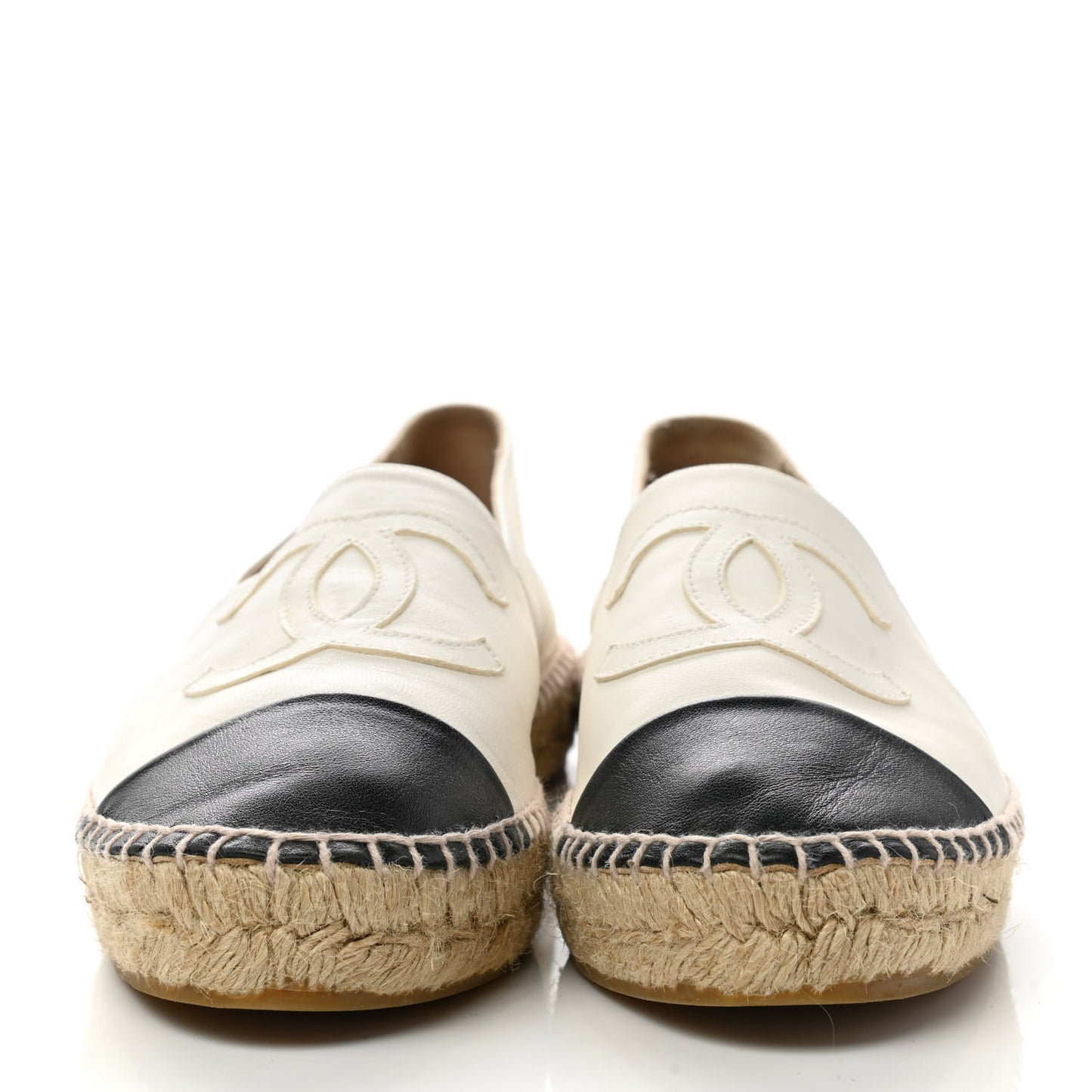 Calfskin Grosgrain CC Espadrilles 39 Ivory Black