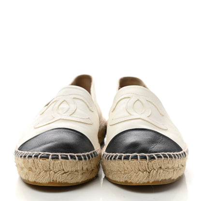 Chanel Calfskin Grosgrain CC Espadrilles 39 Ivory Black 2 of 10