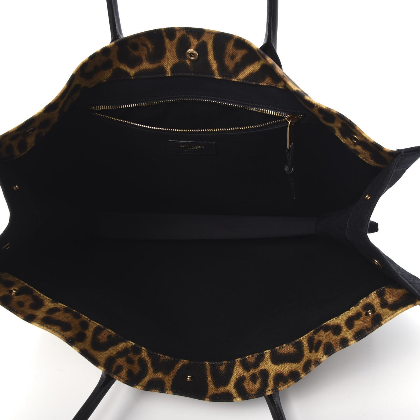 Canvas Calfskin Leopard Print Rive Gauche Noe Tote Natural Black
