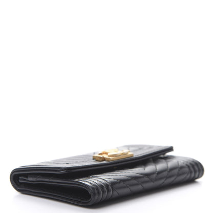 Chanel Lambskin Chevron Quilted Boy Card Holder Wallet Black 4 of 9