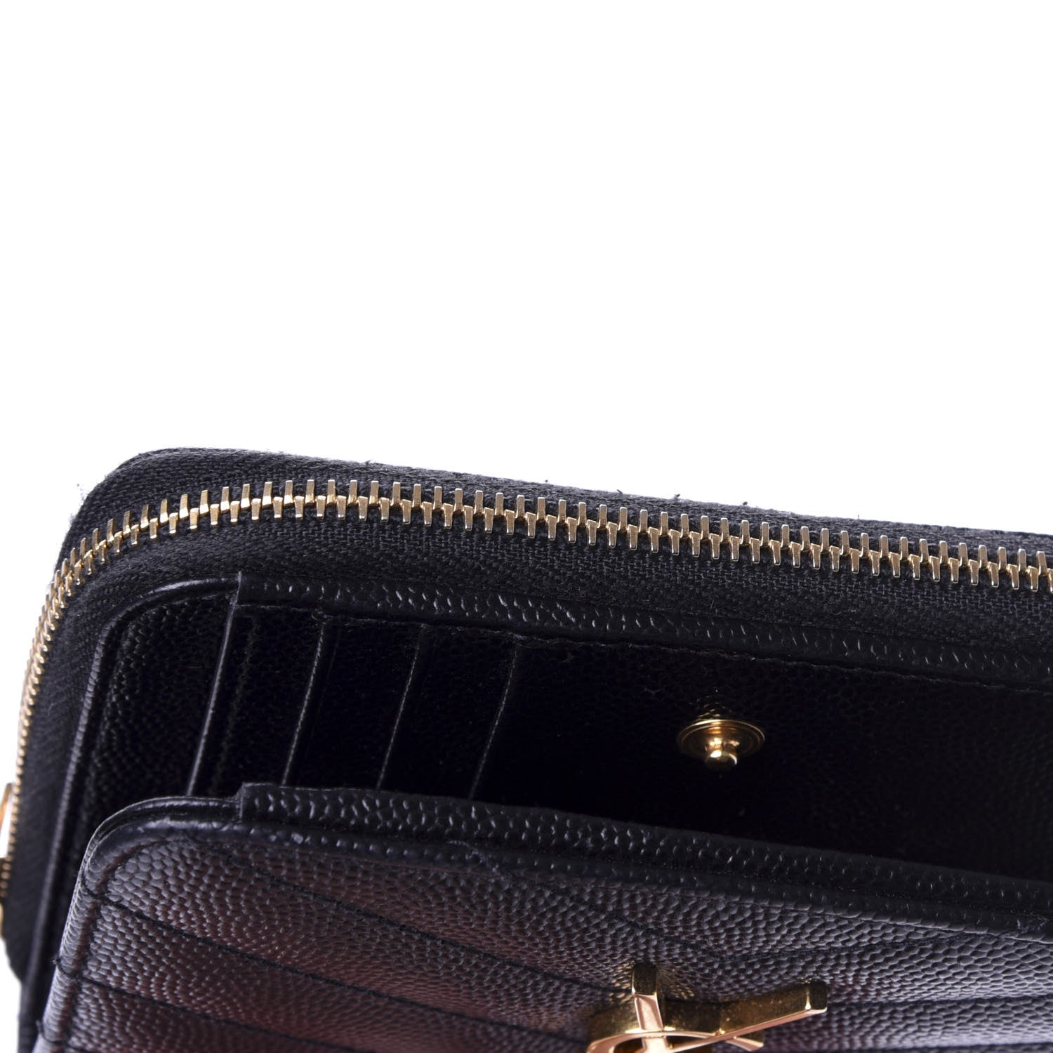 Saint Laurent Grain De Poudre Matelasse Chevron Monogram Compact Zip Around Wallet Black 8 of 8