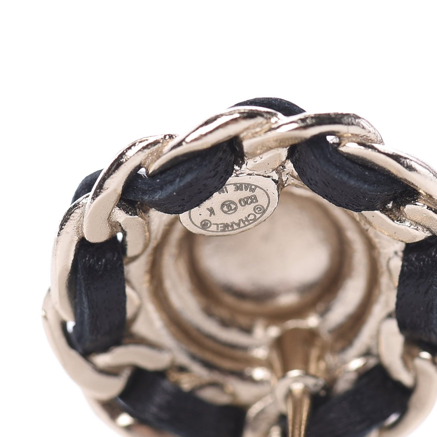 Chanel Crystal Lambskin Chain Around CC Earrings Gold Black 4 of 5