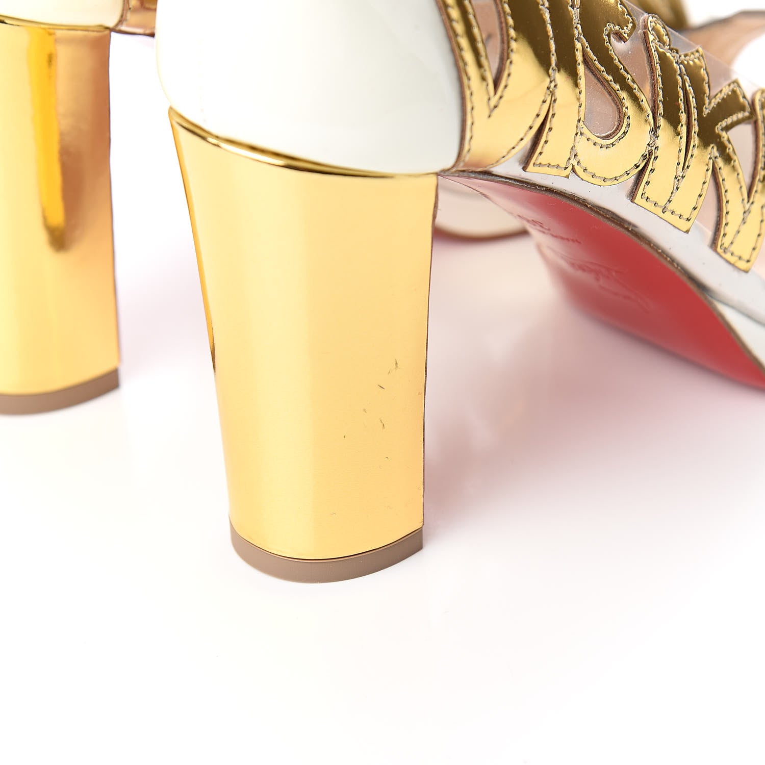 Christian Louboutin Metallic PVC Platform Peep Toe Pumps 36.5 White Gold 5 of 8