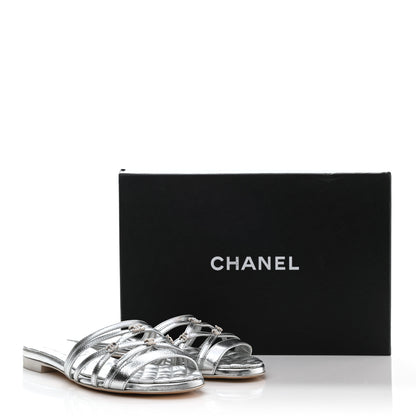 Chanel Laminated Lambskin Pearl CC Sandals 38 Silver 11 of 11