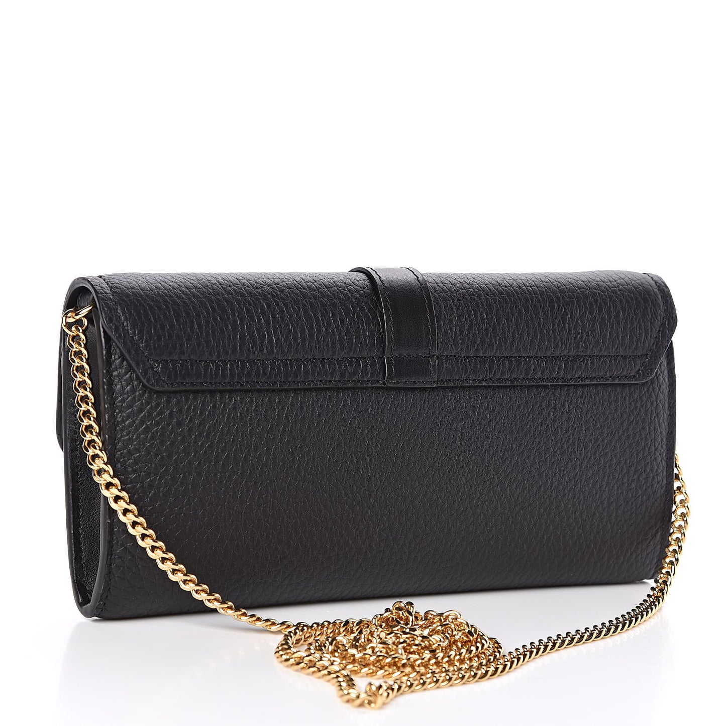 Shiny Grained Calfskin Aby Wallet on Chain Black