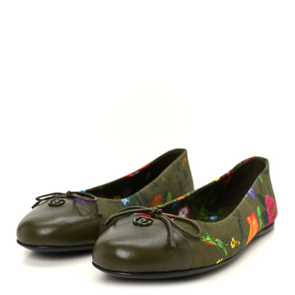 Gucci Sepang Flora Faded Canvas GG Marmont Ballerina Flats 38 Dark Green 4 of 9