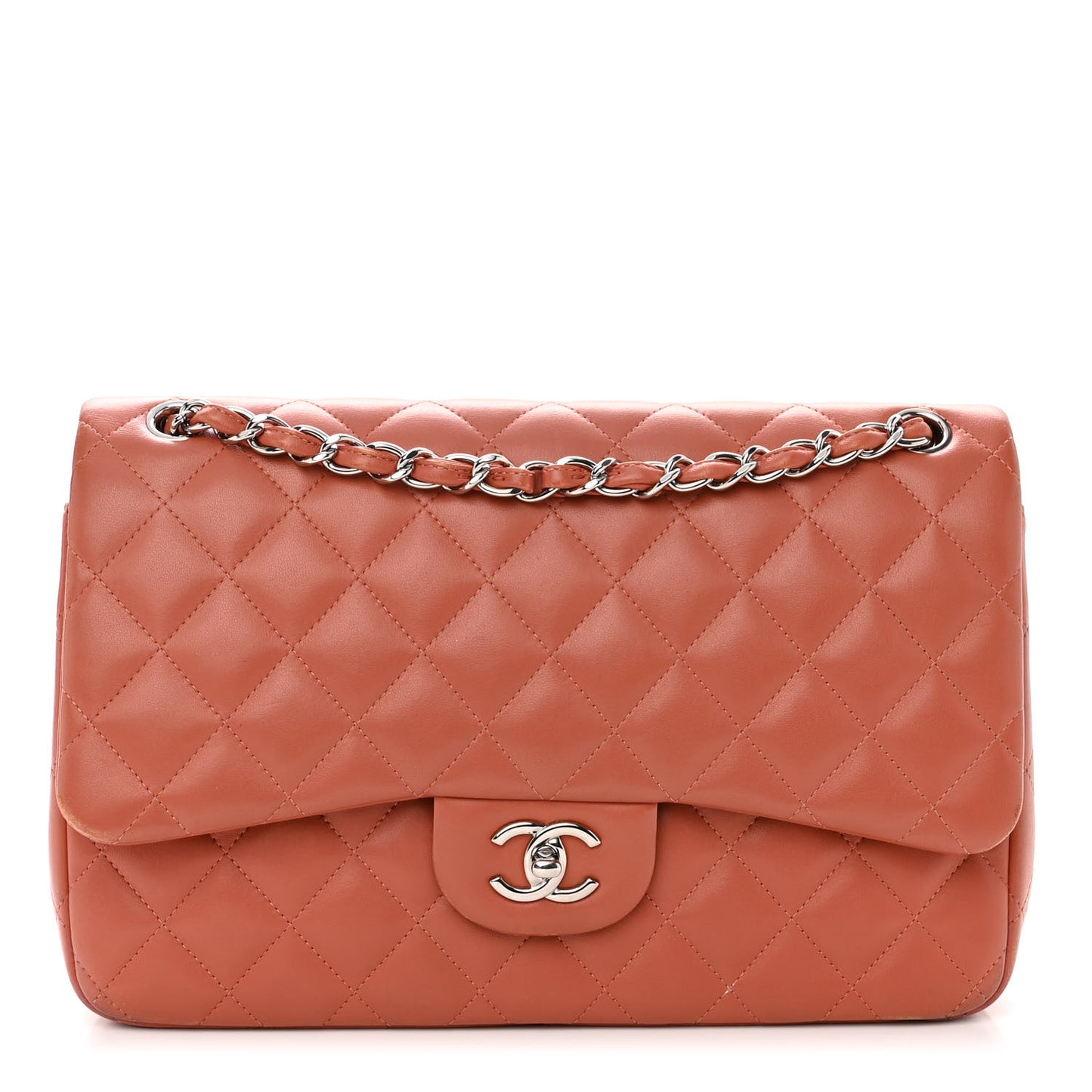 Lambskin Quilted Jumbo Double Flap Orange