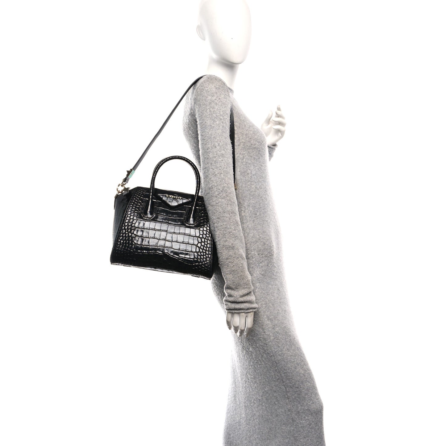 Calfskin Crocodile Embossed Small Antigona Black