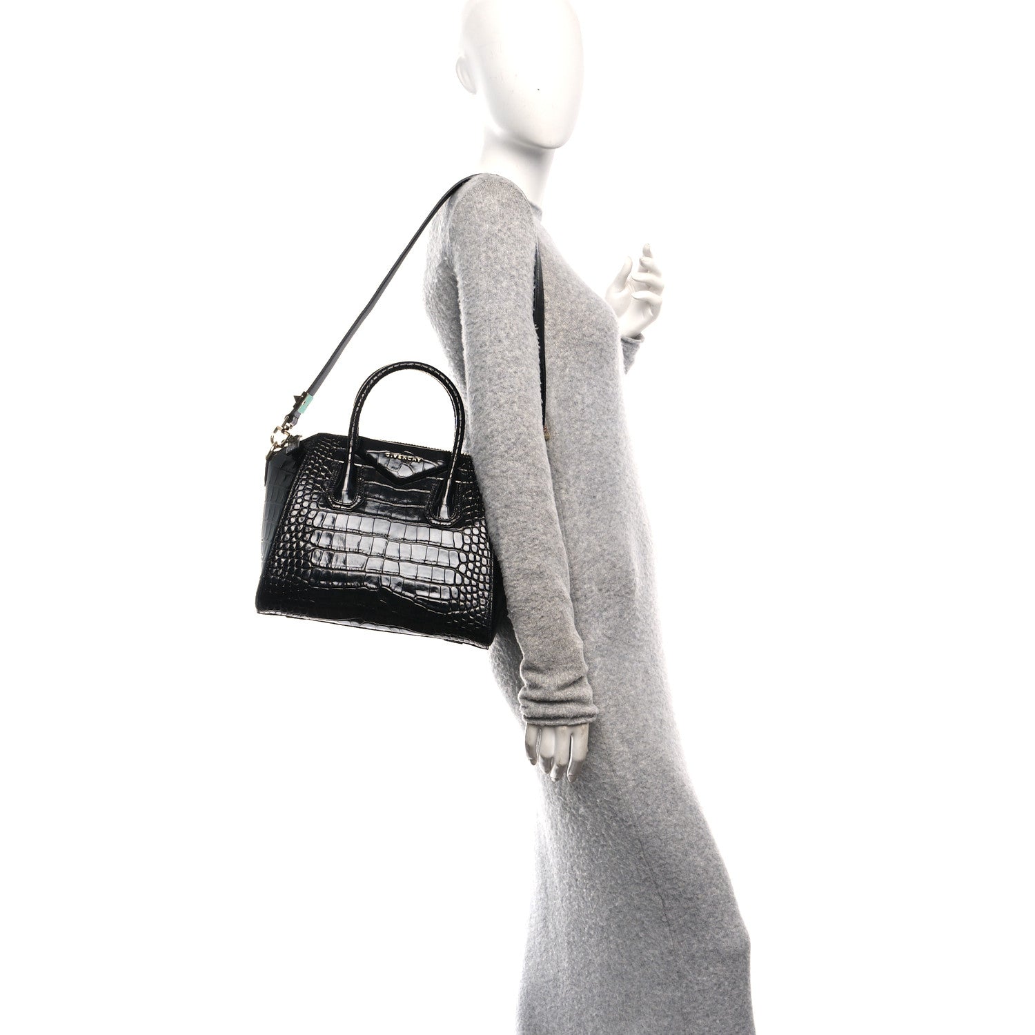 Givenchy Calfskin Crocodile Embossed Small Antigona Black 2 of 10