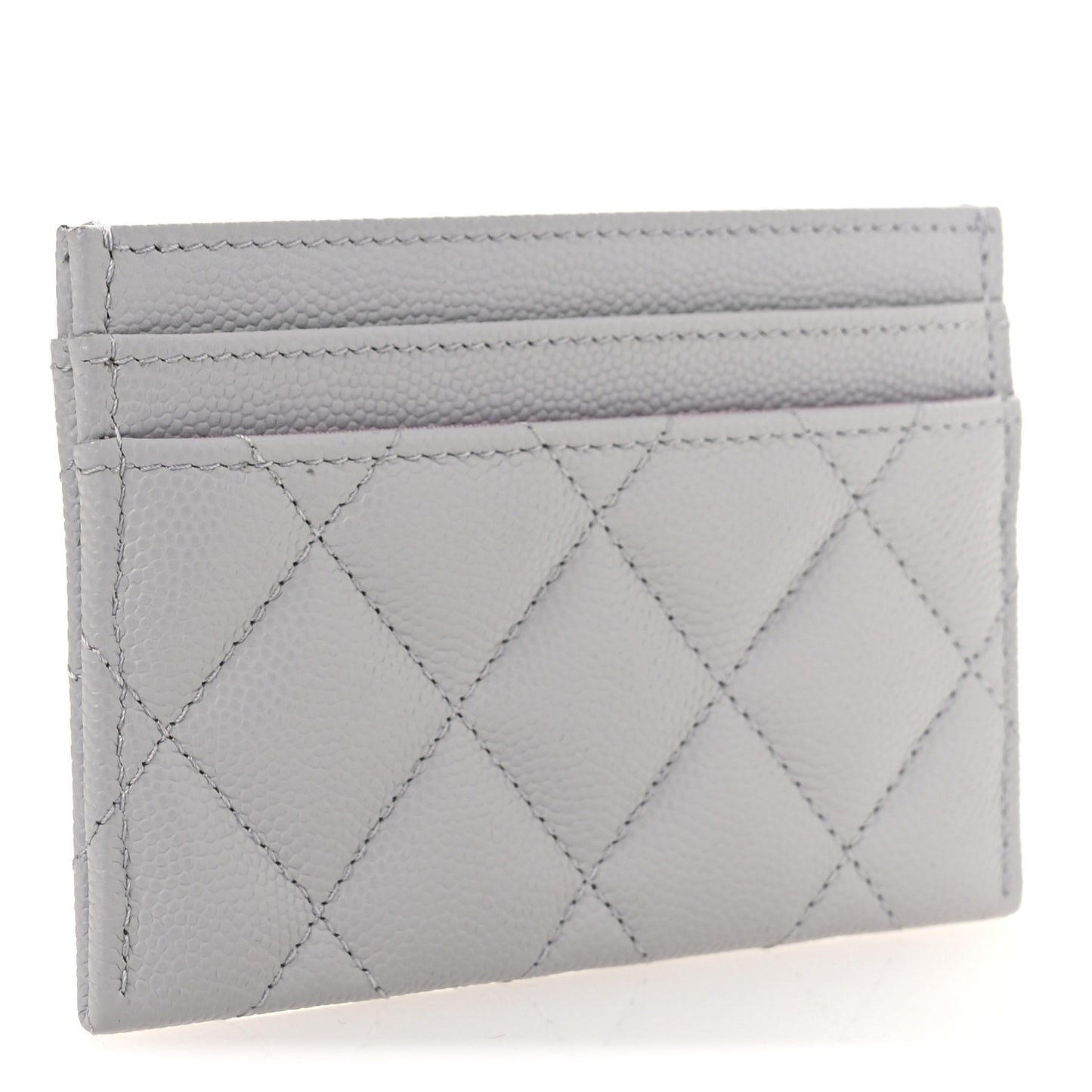Caviar Quilted Textured CC Card Holder Grey