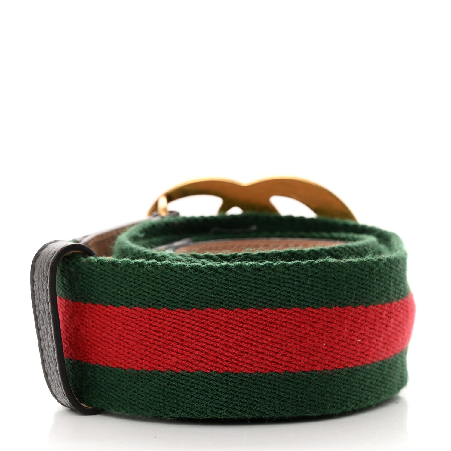 Gucci Nylon Calfskin Double G Web 40mm Belt 100 40 Green Red Cuir 2 of 5
