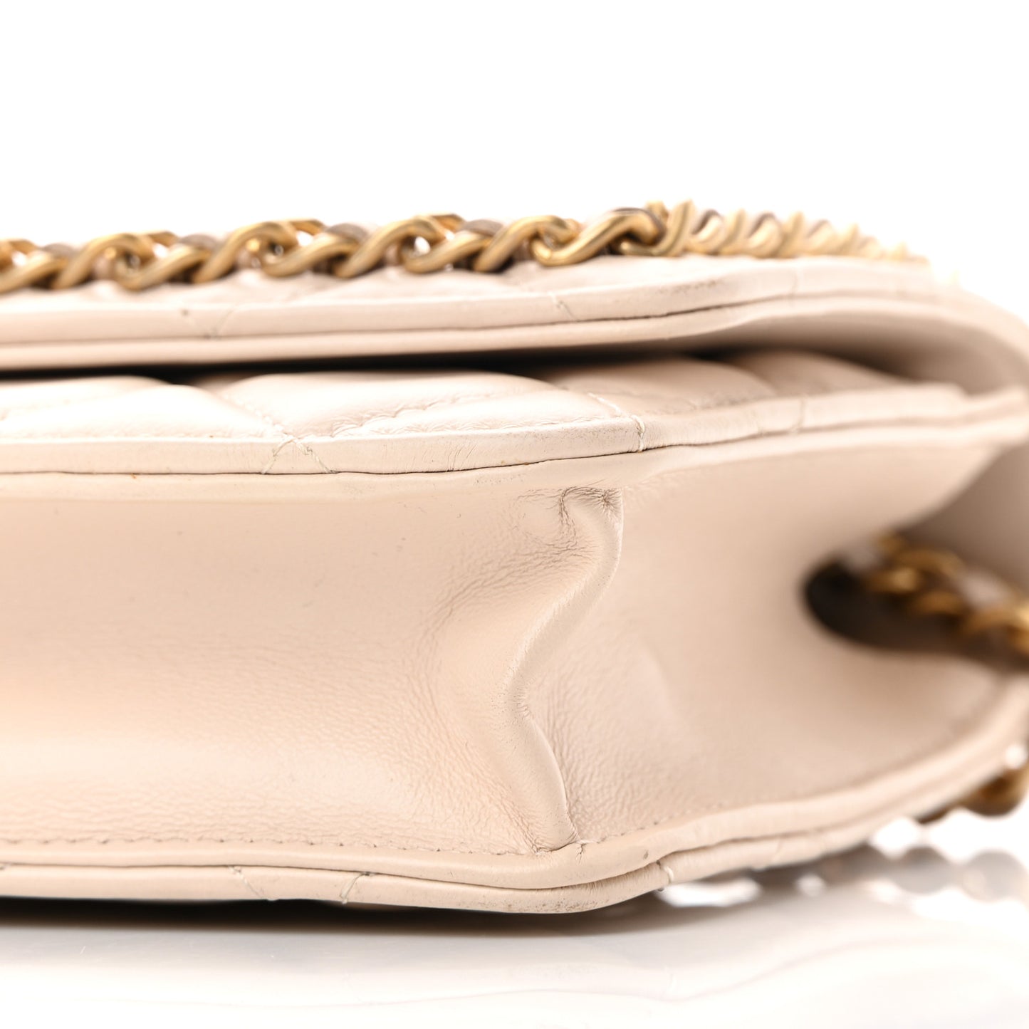 Lambskin Quilted Chain Around Wallet On Chain WOC Beige