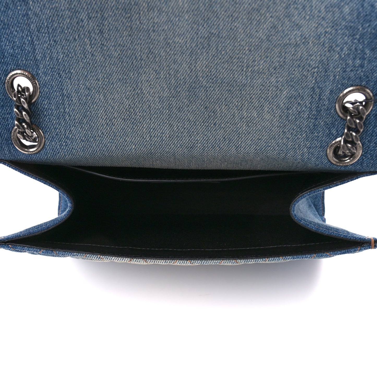 Denim Mixed Matelasse Triquilt Medium Monogram Envelope Satchel Blue