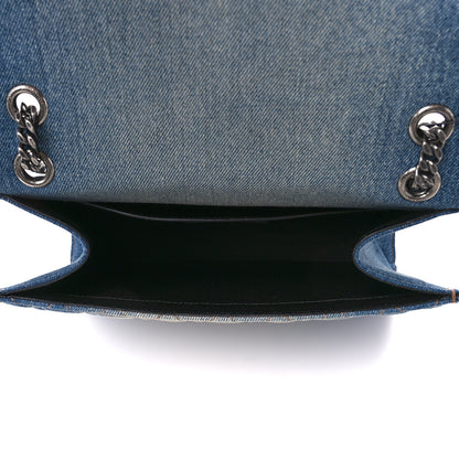 Saint Laurent Denim Mixed Matelasse Triquilt Medium Monogram Envelope Satchel Blue 5 of 10