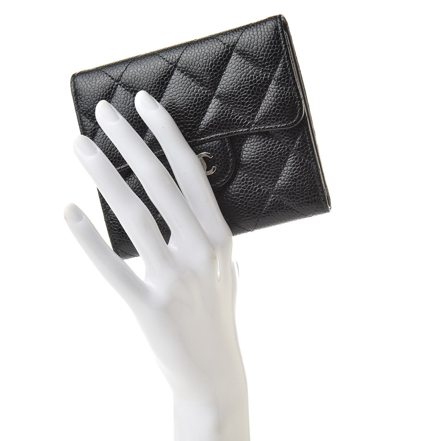 Caviar Quilted Compact Flap Wallet Black